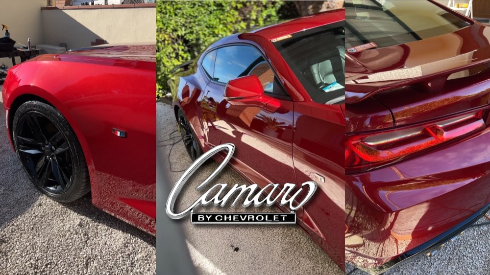Chevrolet Camaro rouge éclatante après lavage extérieur Occicars à Toulouse